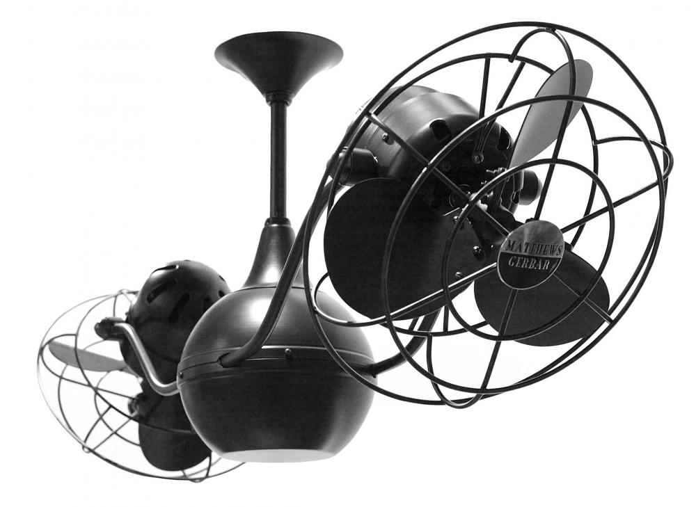 Vent-Bettina 360° dual headed rotational ceiling fan in Matte Black finish with metal blades.