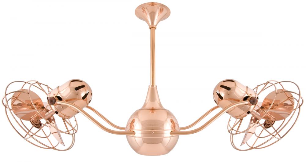 Vent-Bettina 360° dual headed rotational ceiling fan in polished copper finish with metal blades.