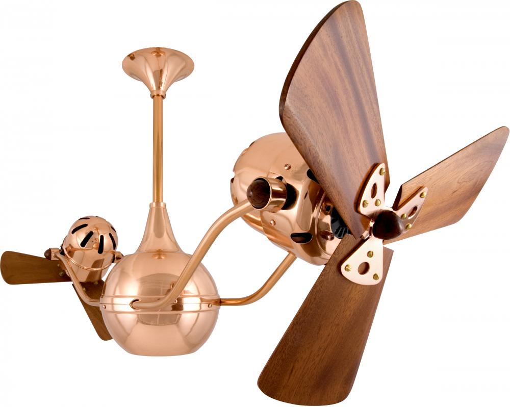 Vent-Bettina 360° dual headed rotational ceiling fan in polished copper finish with solid sustain