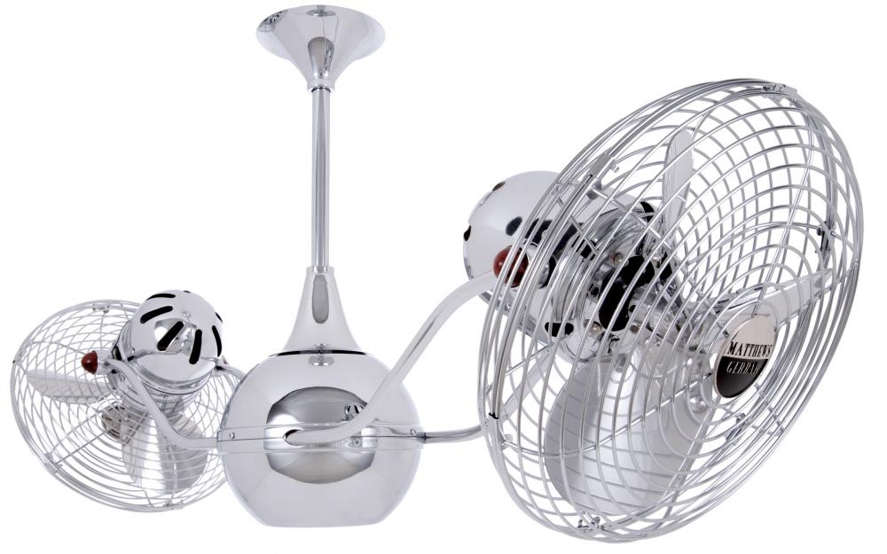 Vent-Bettina 360° dual headed rotational ceiling fan in polished chrome finish with metal blades