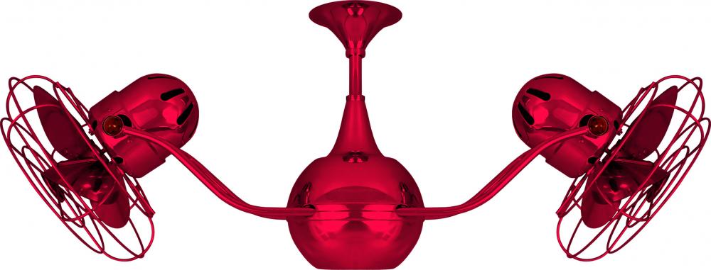 Vent-Bettina 360° dual headed rotational ceiling fan in Rubi (Red) finish with metal blades.