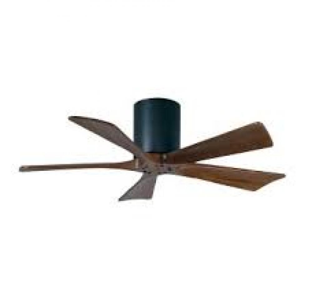 IR5HLK five-blade flush mount paddle fan in Matte Black finish with 52” solid barn wood tone bla