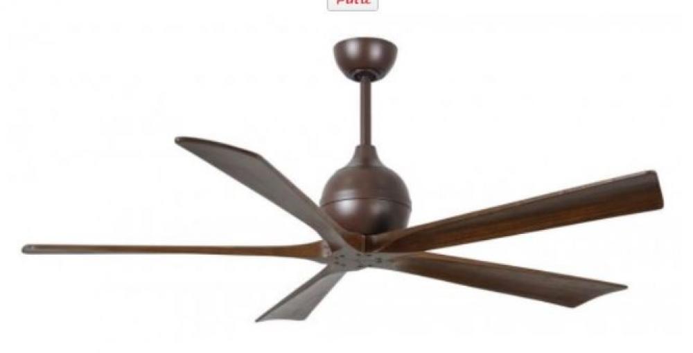 Irene-5 five-blade paddle fan in Textured Bronze finish with 60&#34; solid walnut tone blades.