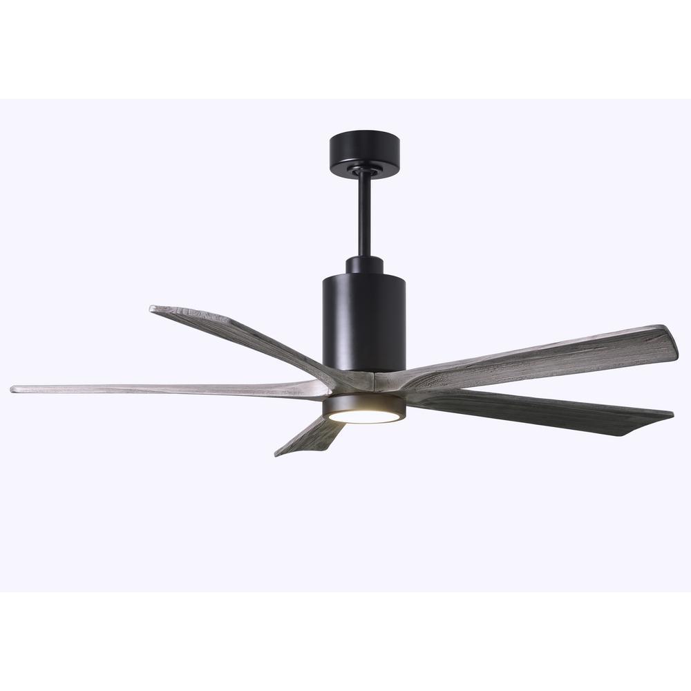 Patricia-5 five-blade ceiling fan in Matte Black finish with 60” solid barn wood tone blades and