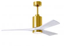Matthews Fan Company PA3-BRBR-MWH-52 - Patricia-3 three-blade ceiling fan in Brushed Brass finish with 52” solid matte white wood blade