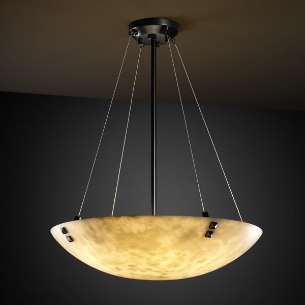 48&#34; LED Pendant Bowl w/ Pair Square w/ Points Finials