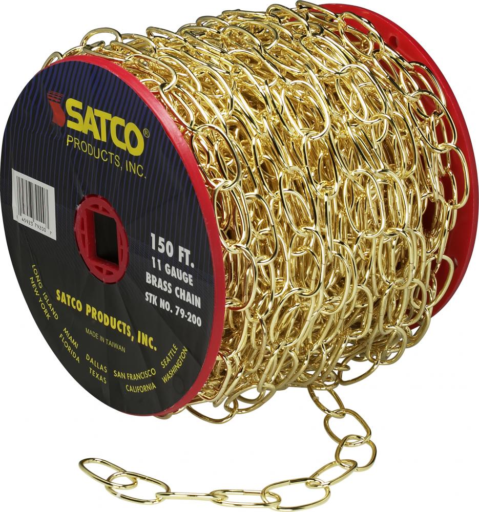 11 Gauge Chain; Brass Finish; 50 Yards (150 Feet) To Reel; 1 Reel To Master; 15lbs Max