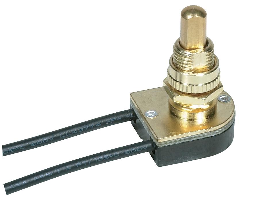 On-Off Metal Push Switch; 5/8&#34; Metal Bushing; Single Circuit; 6A-125V, 3A-250V Rating; Brass