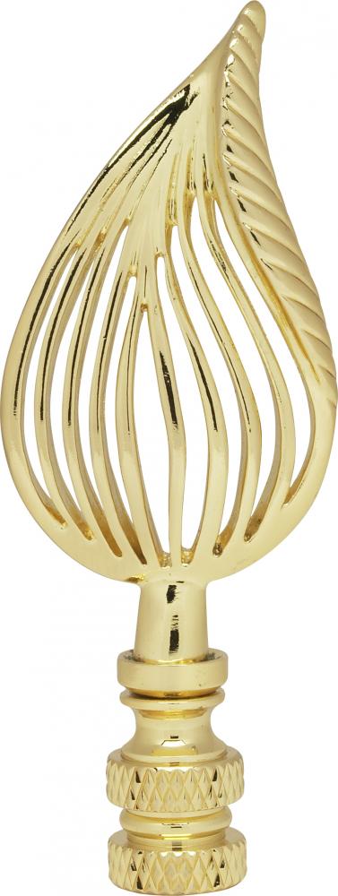 Leaf Brass Finial; 3-1/2&#34; Height; 1/4-27; Polished Brass Finish