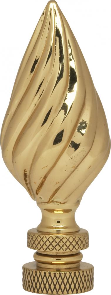 Flame Ribbed Brass Finial; 2-3/4&#34; Height; 1/4-27; Polished Brass Finish