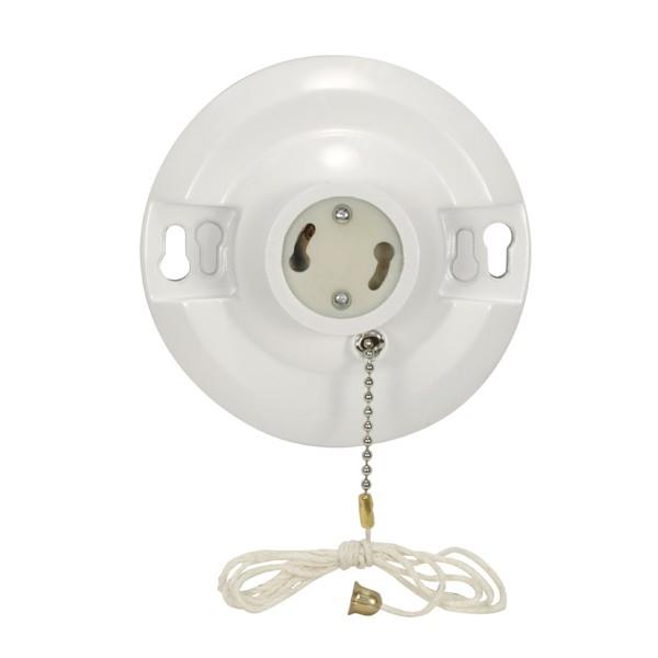 4 Terminal White Phenolic GU24 On-Off Pull Chain Ceiling Receptacle; Screw Terminals; 4-1/2&#34;