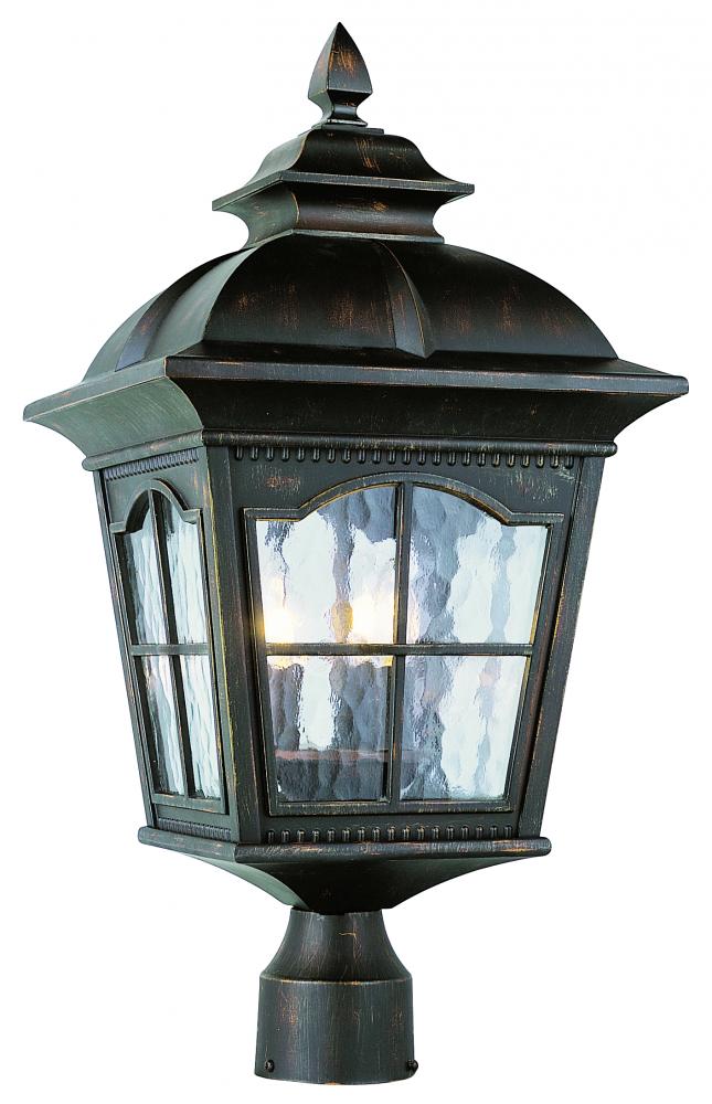 Briarwood 3-Light Rustic, Chesapeake Embellished, Water Glass and Metal Framed Post Mount Lantern He