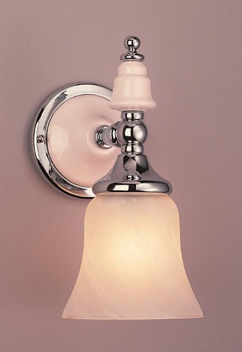 One Light Polished Chrome White Marbleized Glass Bathroom Sconce