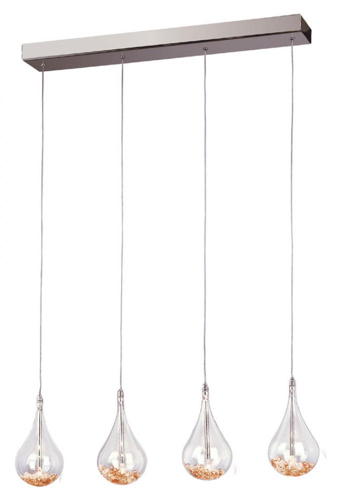 Four Light Polished Chrome Clear Droplet, Clear & Teak Acrylic Beads Glass Multi Light Pendant