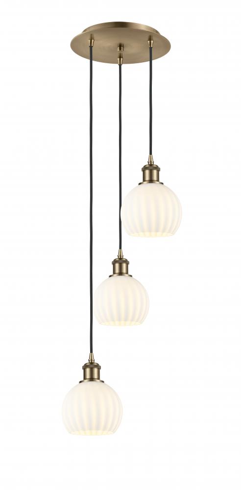 White Venetian - 3 Light - 13 inch - Antique Brass - Cord Hung - Multi Pendant