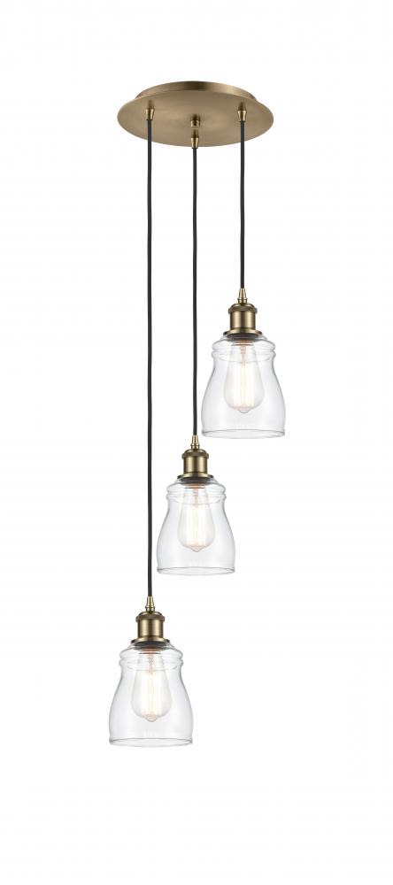 Ellery - 3 Light - 12 inch - Antique Brass - Cord Hung - Multi Pendant