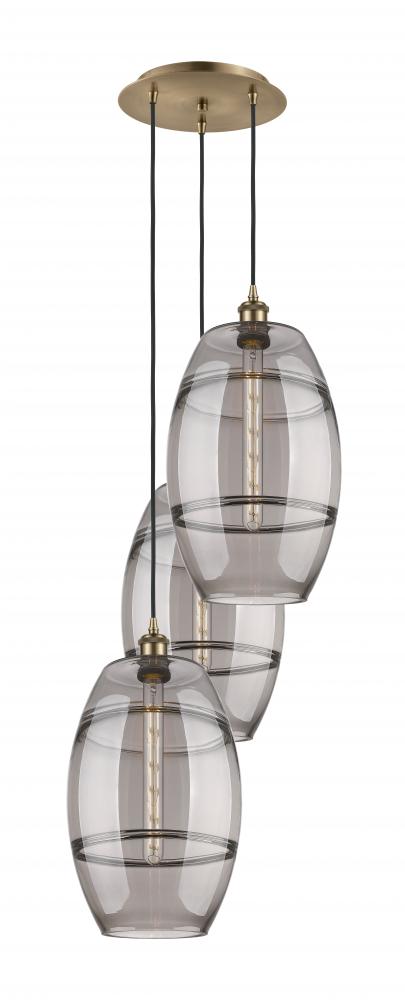 Vaz - 3 Light - 17 inch - Antique Brass - Cord hung - Multi Pendant