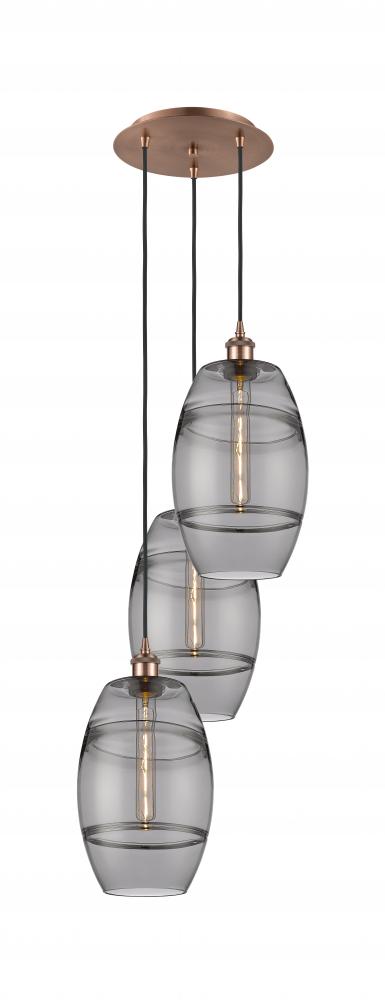 Vaz - 3 Light - 15 inch - Antique Copper - Cord hung - Multi Pendant