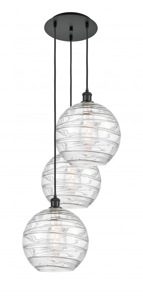 Athens Deco Swirl - 3 Light - 19 inch - Matte Black - Cord hung - Multi Pendant