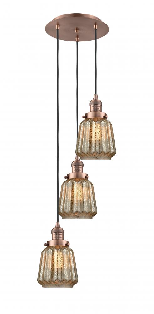 Chatham - 3 Light - 14 inch - Antique Copper - Cord hung - Multi Pendant