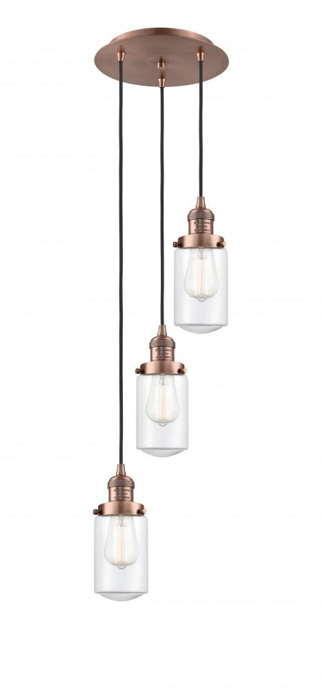 Dover - 3 Light - 11 inch - Antique Copper - Cord hung - Multi Pendant