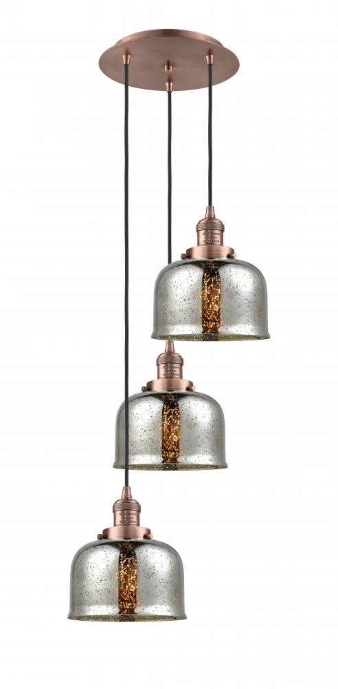 Cone - 3 Light - 14 inch - Antique Copper - Cord hung - Multi Pendant