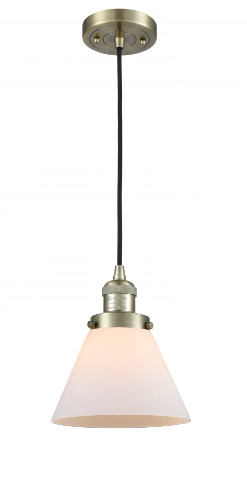 Cone - 1 Light - 8 inch - Antique Brass - Cord hung - Mini Pendant