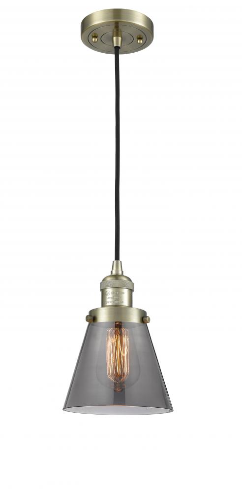 Cone - 1 Light - 6 inch - Antique Brass - Cord hung - Mini Pendant