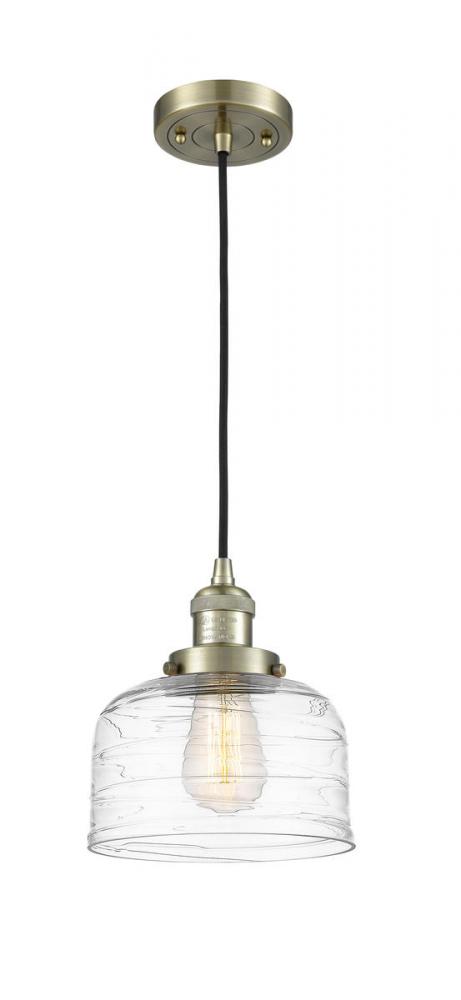 Bell - 1 Light - 8 inch - Antique Brass - Cord hung - Mini Pendant