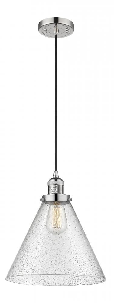 Cone - 1 Light - 12 inch - Polished Nickel - Cord hung - Mini Pendant