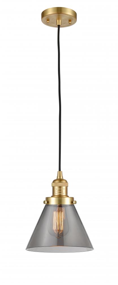 Cone - 1 Light - 8 inch - Satin Gold - Cord hung - Mini Pendant