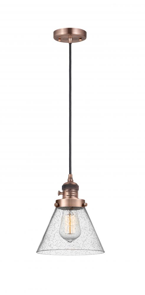 Cone - 1 Light - 8 inch - Antique Copper - Cord hung - Mini Pendant