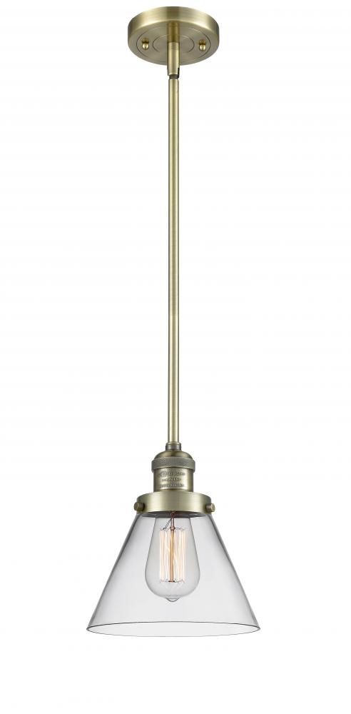 Cone - 1 Light - 8 inch - Antique Brass - Stem Hung - Mini Pendant