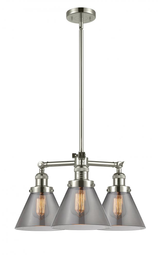 Cone - 3 Light - 22 inch - Polished Nickel - Stem Hung - Chandelier