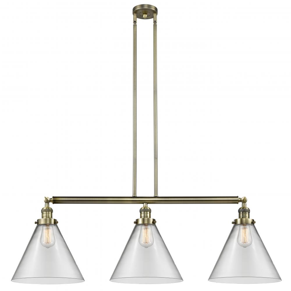 Cone - 3 Light - 44 inch - Antique Brass - Stem Hung - Island Light