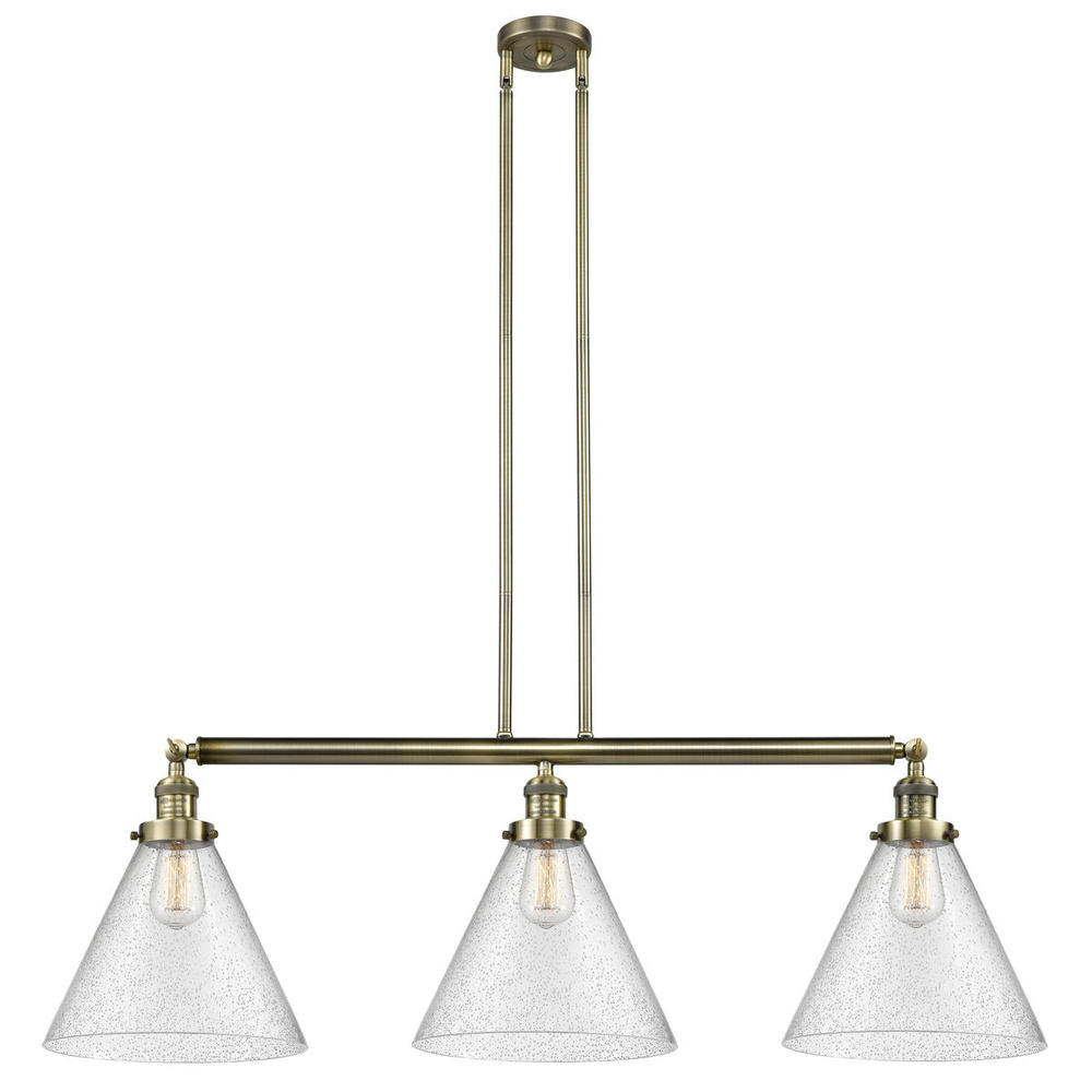 Cone - 3 Light - 44 inch - Antique Brass - Stem Hung - Island Light