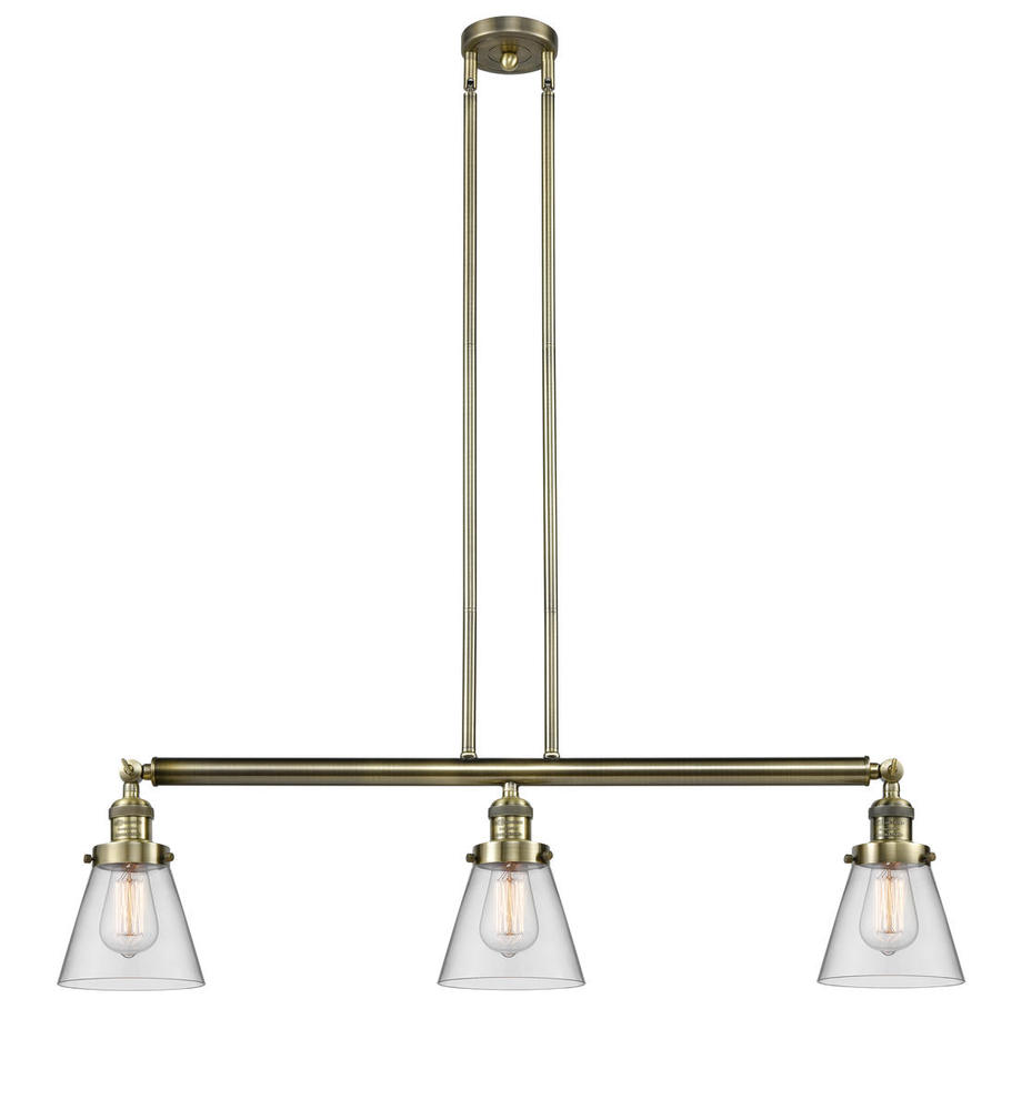 Cone - 3 Light - 39 inch - Antique Brass - Stem Hung - Island Light