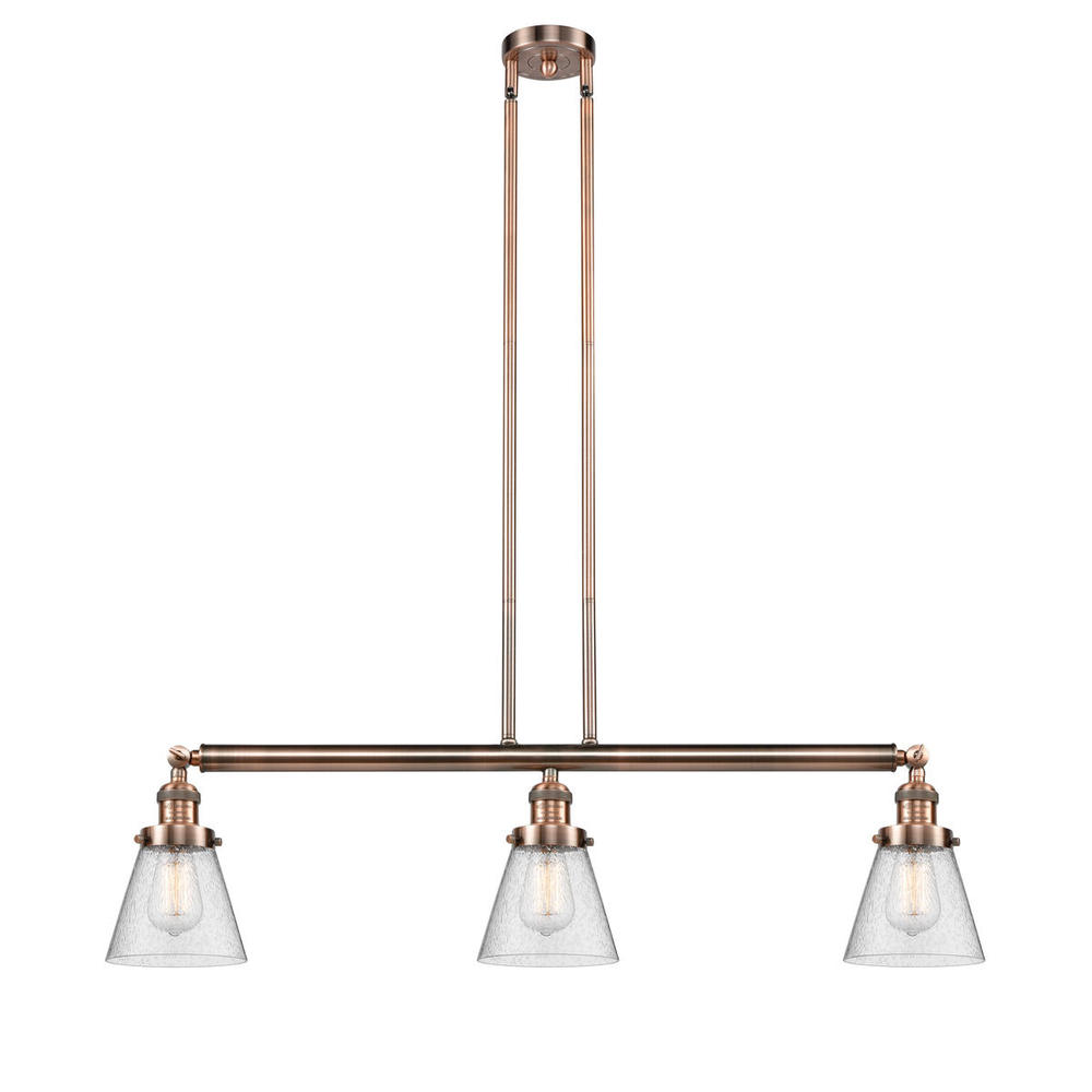 Cone - 3 Light - 39 inch - Antique Copper - Stem Hung - Island Light