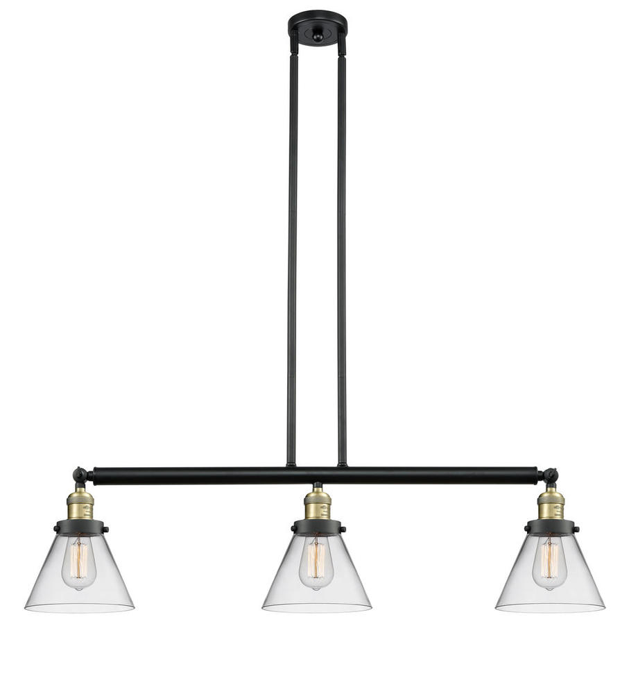 Cone - 3 Light - 40 inch - Black Antique Brass - Stem Hung - Island Light