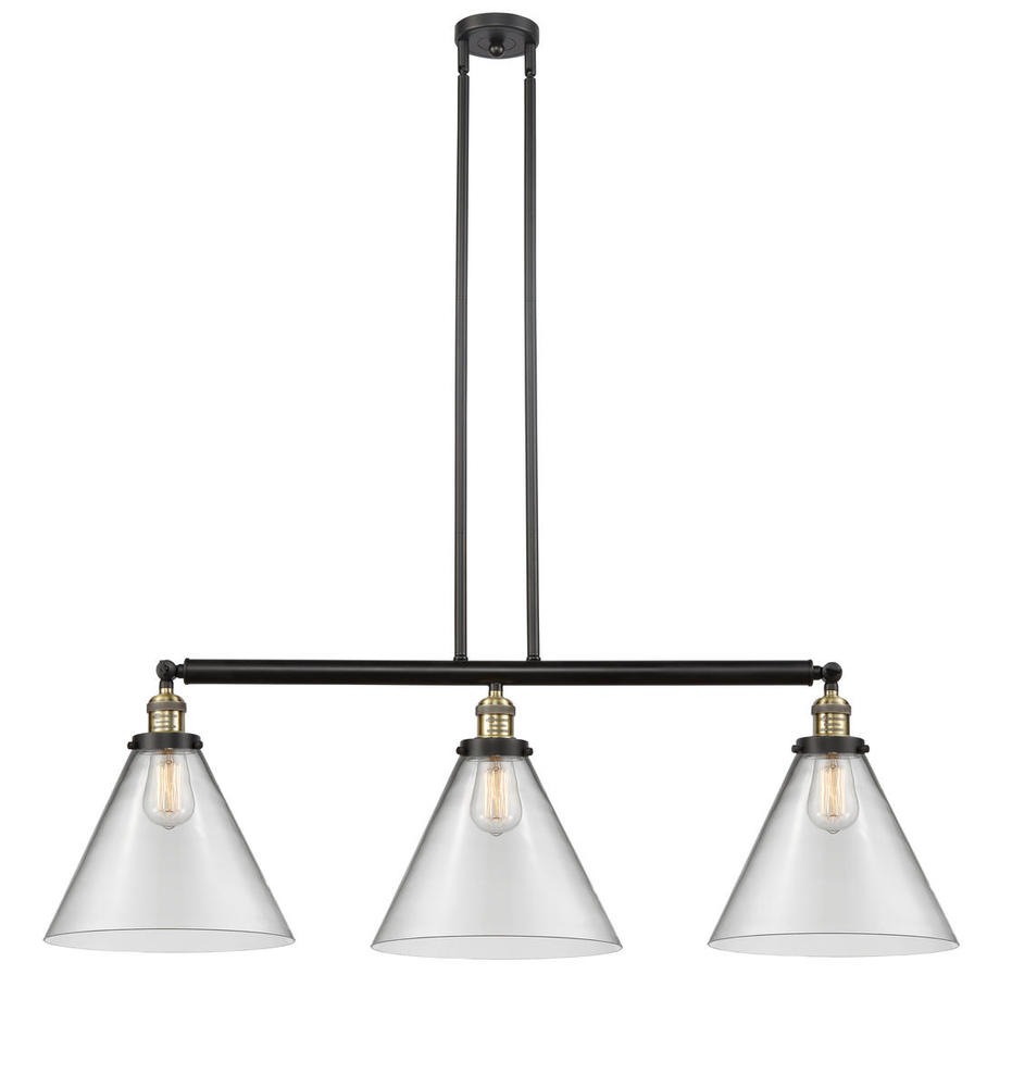 Cone - 3 Light - 44 inch - Black Antique Brass - Stem Hung - Island Light