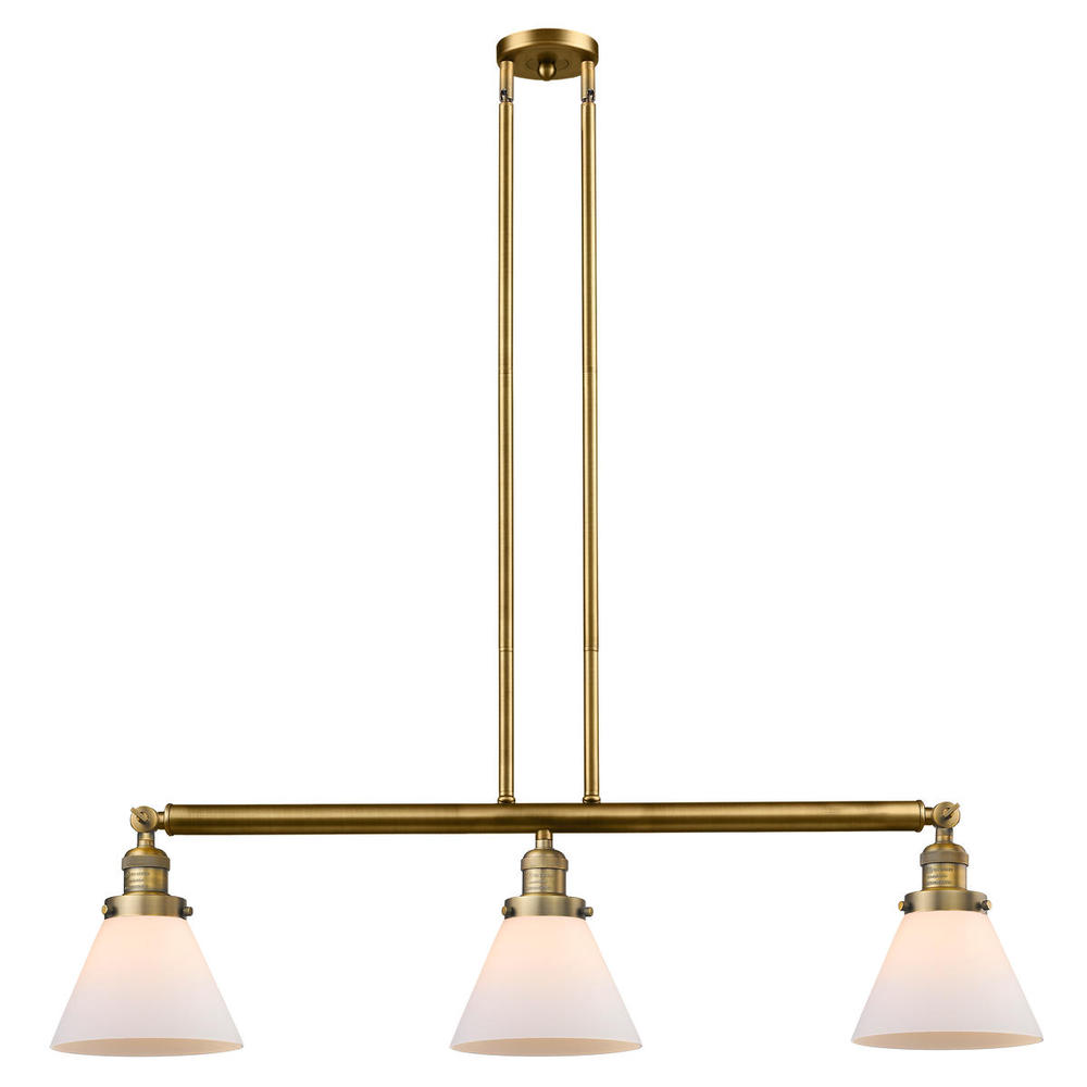 Cone - 3 Light - 40 inch - Brushed Brass - Stem Hung - Island Light