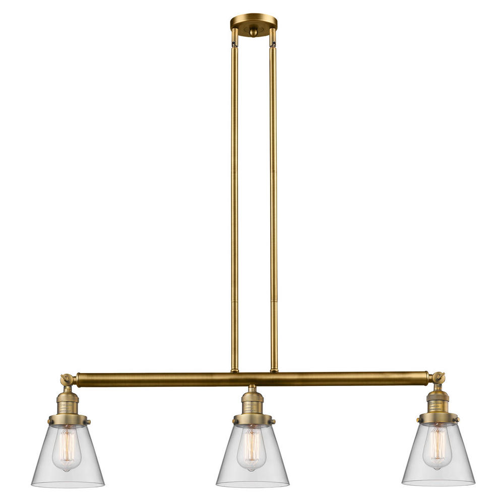 Cone - 3 Light - 39 inch - Brushed Brass - Stem Hung - Island Light