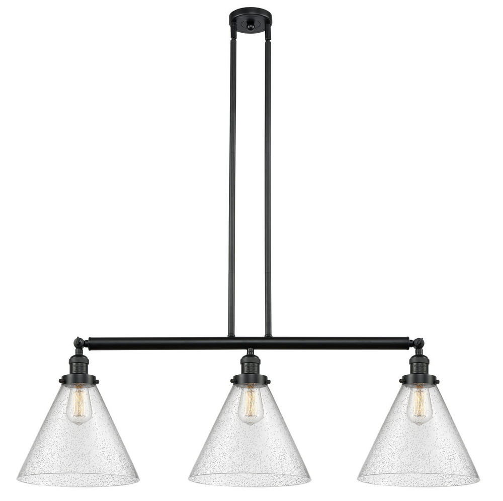 Cone - 3 Light - 44 inch - Matte Black - Stem Hung - Island Light