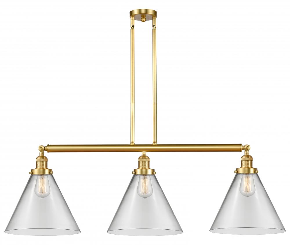 Cone - 3 Light - 44 inch - Satin Gold - Stem Hung - Island Light