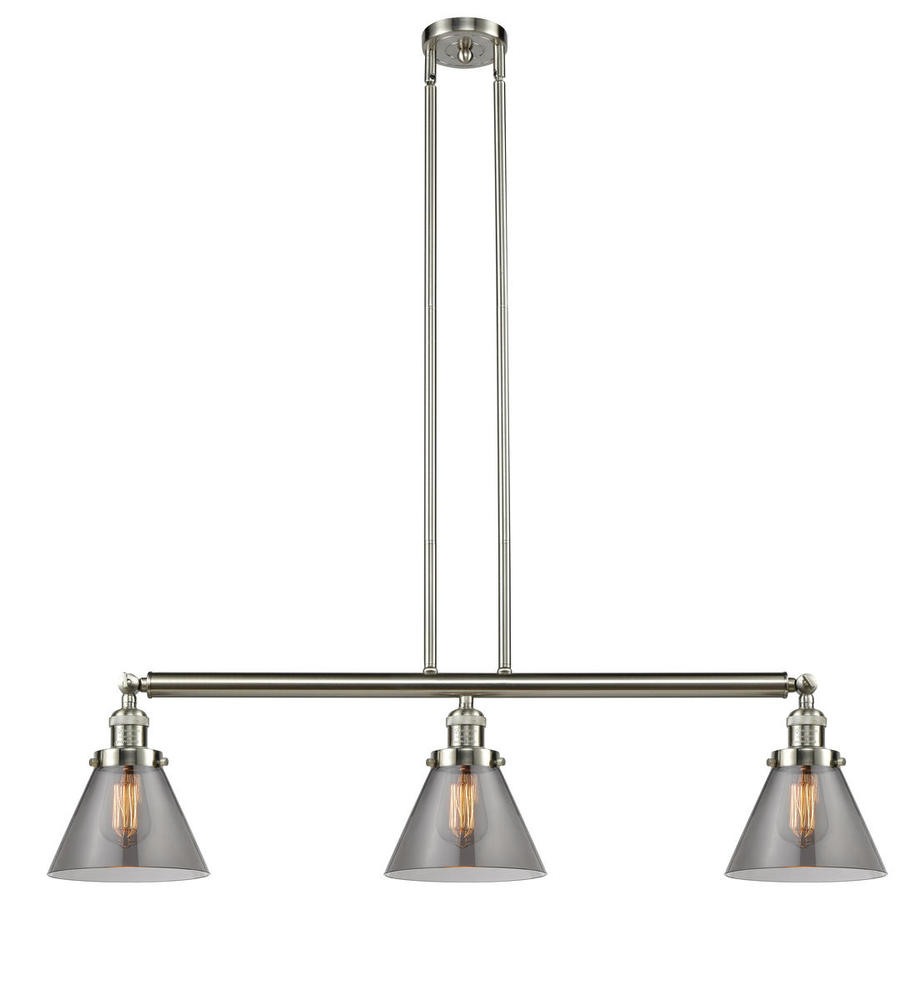 Cone - 3 Light - 40 inch - Brushed Satin Nickel - Stem Hung - Island Light