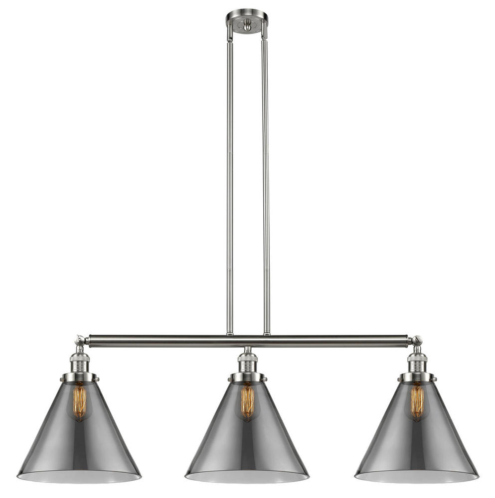 Cone - 3 Light - 44 inch - Brushed Satin Nickel - Stem Hung - Island Light