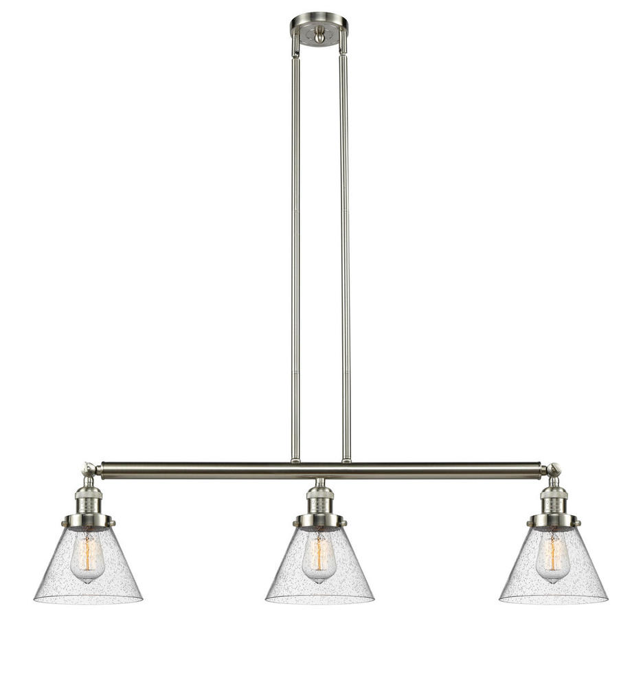 Cone - 3 Light - 40 inch - Brushed Satin Nickel - Stem Hung - Island Light