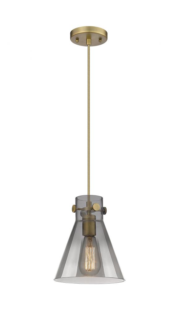 Newton Cone - 1 Light - 8 inch - Brushed Brass - Cord hung - Pendant