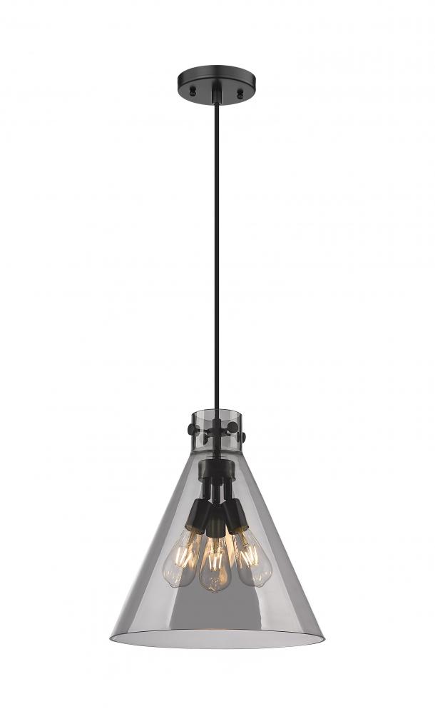 Newton Cone - 3 Light - 16 inch - Matte Black - Cord hung - Pendant