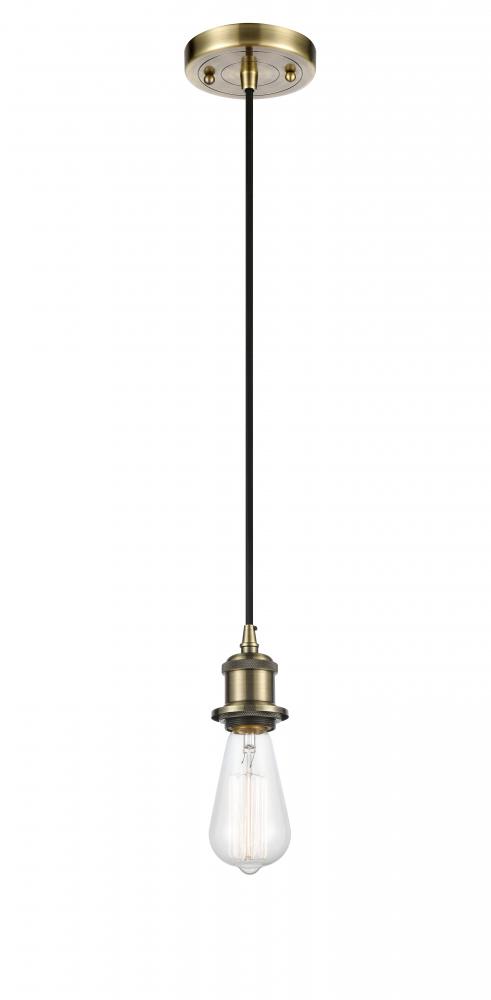 Bare Bulb - 1 Light - 5 inch - Antique Brass - Cord hung - Mini Pendant